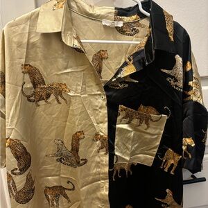 Entro Leopard Print satin button up Shirt - Black and Gold